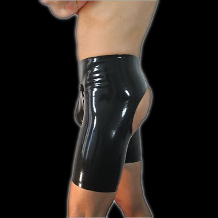 Latex cycle shorts with codpiece, rear open
