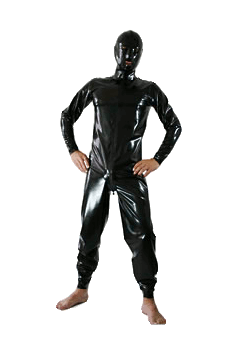 Latex suit, loose fit, 3 way zip