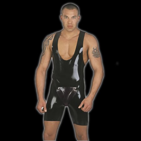 Cycle suit with codpiece and open rear