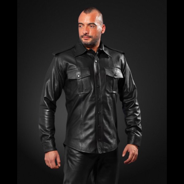 Leather shirt with long sleeves