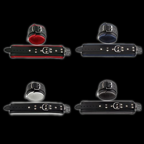 Leather ankle restraints with color padding