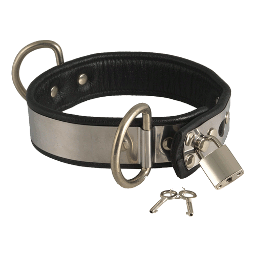 Leather collar with metal and padlock