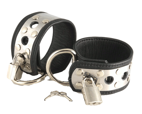 Leather cuffs with metal and padlock