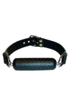 Mouth bit on leather strap Mouth bit on leather strap